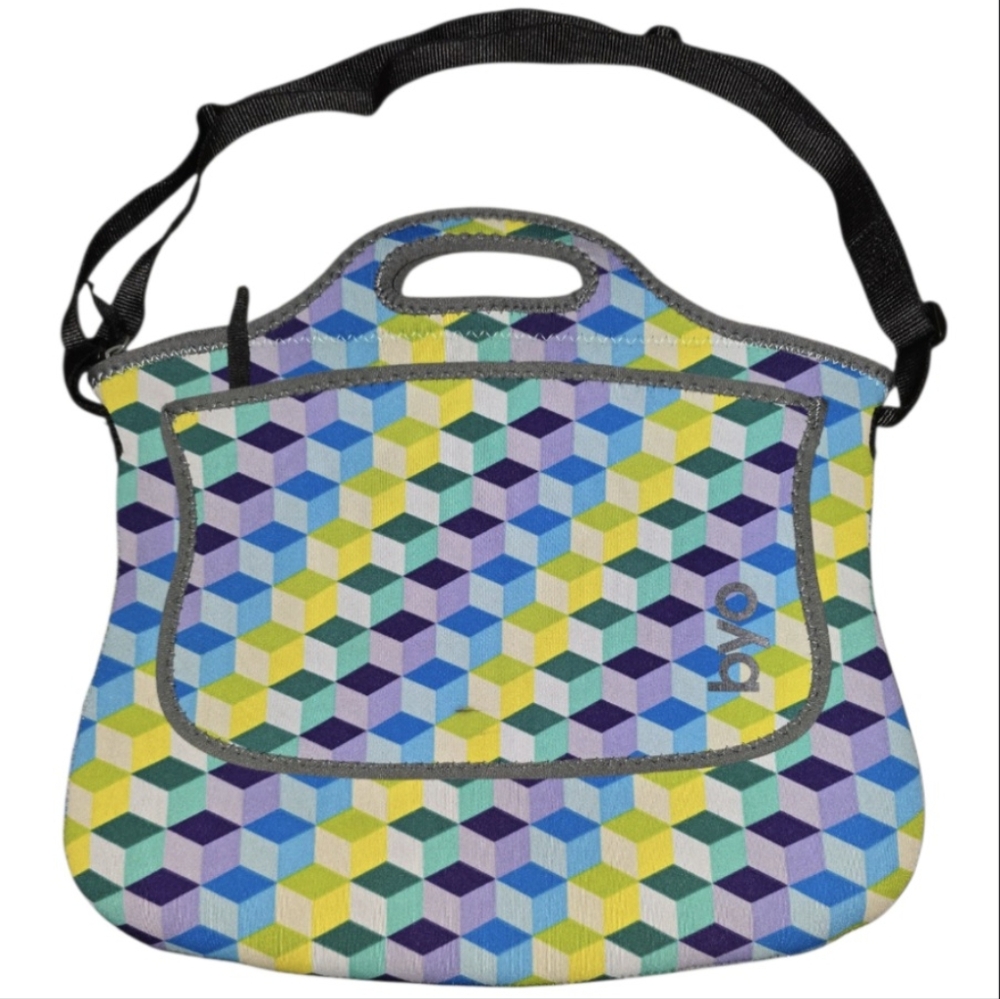 Multicolor Geometric Patterned Computer Bag by BYO